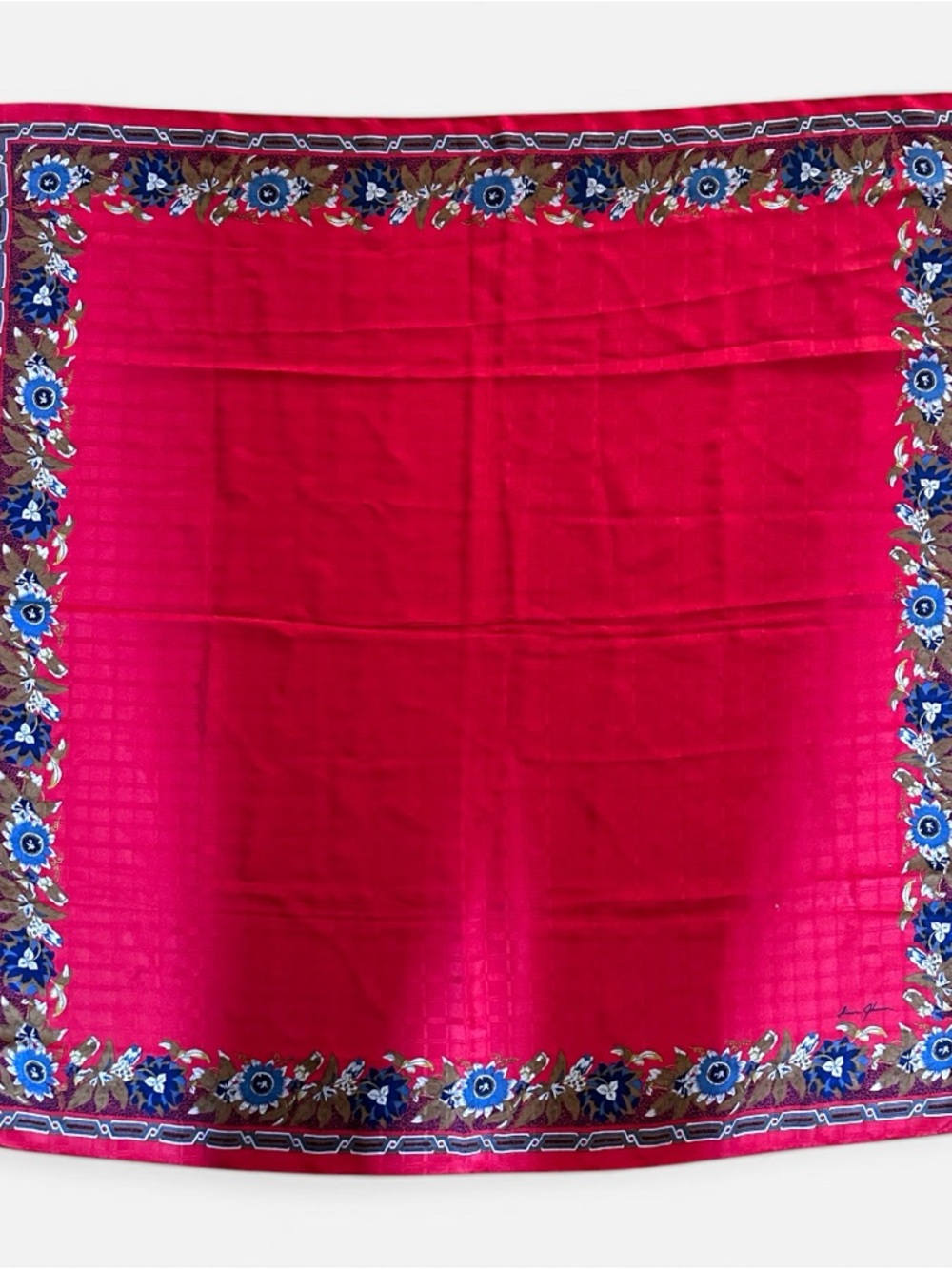 Ginnie Johansen Vintage Red Multicolor Floral Cotton Scarf